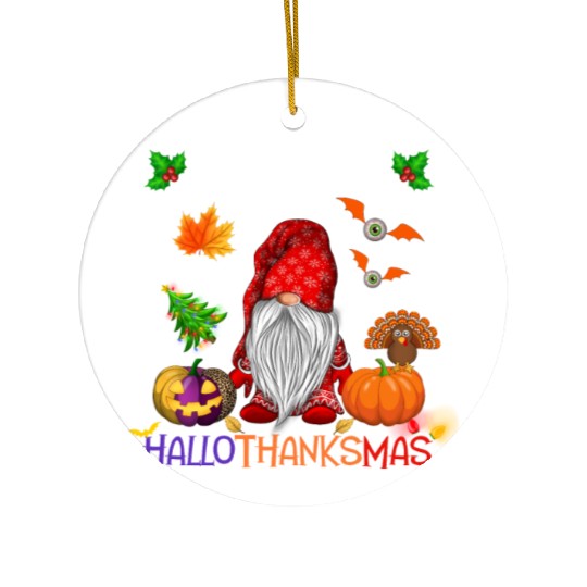 Happy HalloThanksMas Gnome Ceramic Ornaments