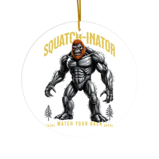 Retro Bigfoot Design, Sasquatch Robot Graphic Ceramic Ornaments