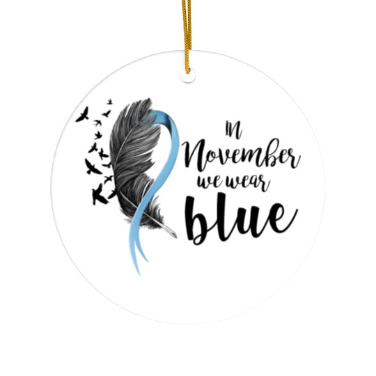 In November We Wear Blue Ribbon Ceramic Ornaments
