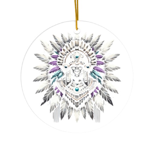 Aztec Warrior Mask with Tribal Art and Ancient Ceramic Ornaments