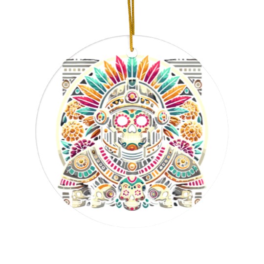 Aztec Warrior Mask with Tribal Art and Ancient Ceramic Ornaments