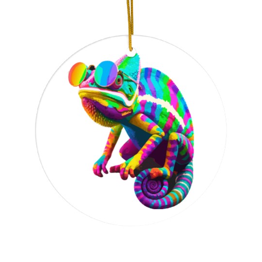 Colorful Chameleon with Sunglasses Ceramic Ornaments