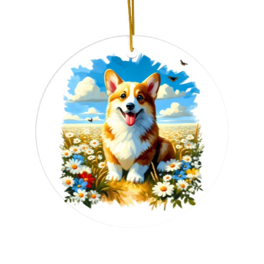 Corgi in Summer Ceramic Ornaments