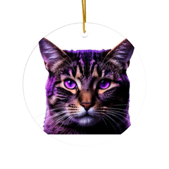 Vivid Lilac-Eyed Tabby Cat Portrait Ceramic Ornaments