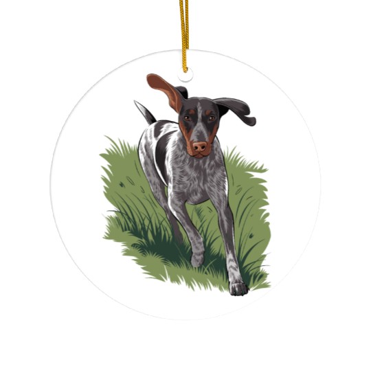 German Shorthaired Pointer Running In Field Ceramic Ornaments