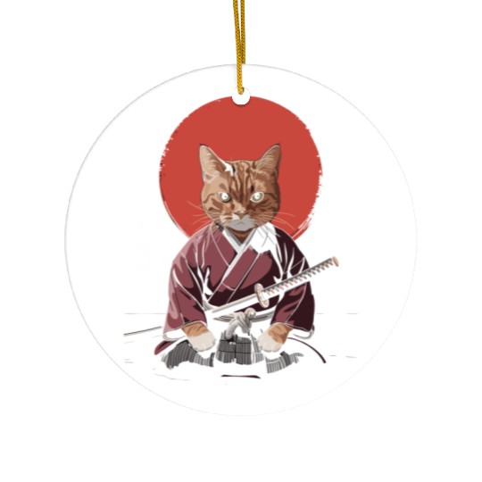 Neko Battousai Samurai Cat Classic Ceramic Ornaments