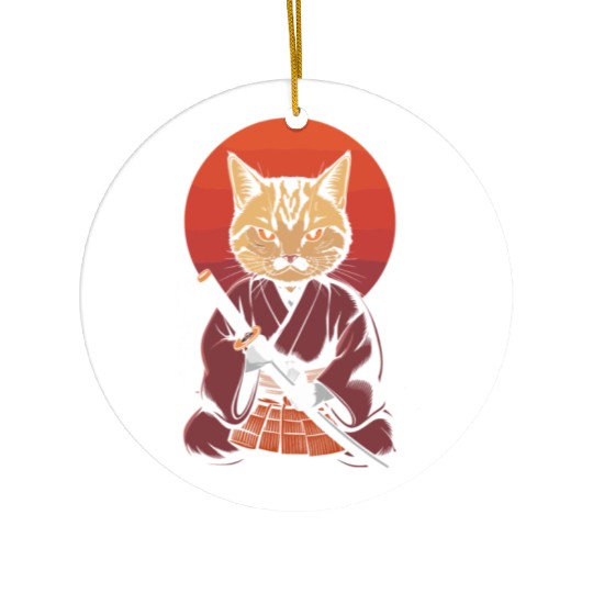 Neko Battousai Samurai Cat Classic Ceramic Ornaments
