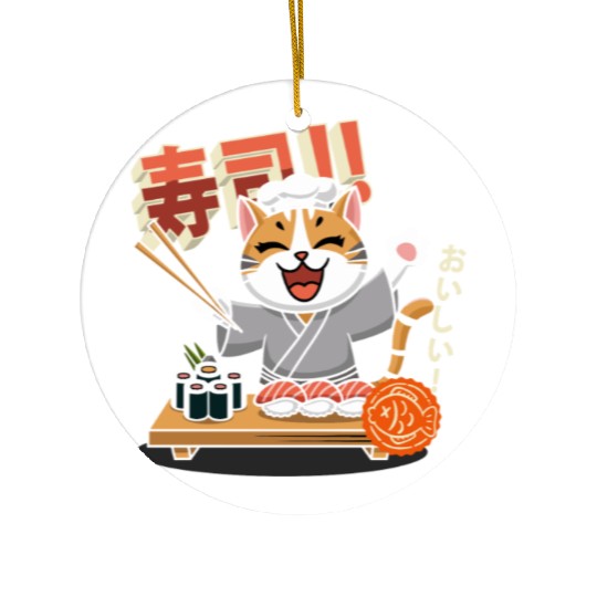 Sushi Chef Cat Adorable Culinary Cat Design Ceramic Ornaments