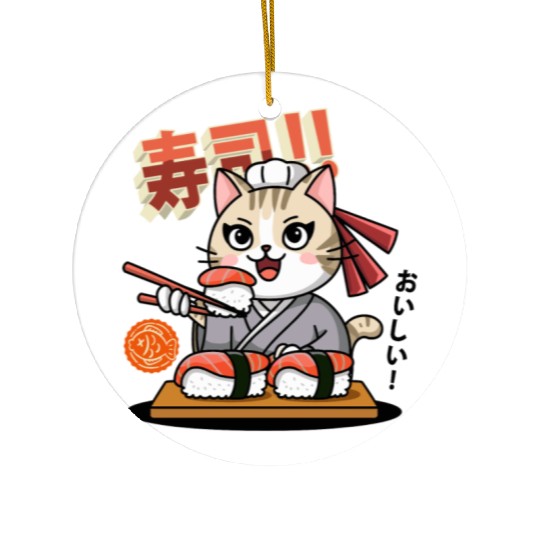 Sushi Chef Cat Adorable Culinary Cat Design Ceramic Ornaments