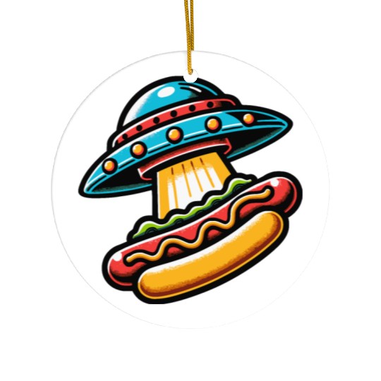 UFO HotDog Abduction Ceramic Ornaments
