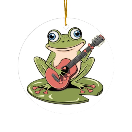 Frog Playing Guitar On Lily Pad Ceramic Ornaments