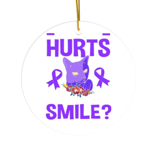 Everything Hurts Cat Purple Ribbon Fibro Awareness Ceramic Ornaments