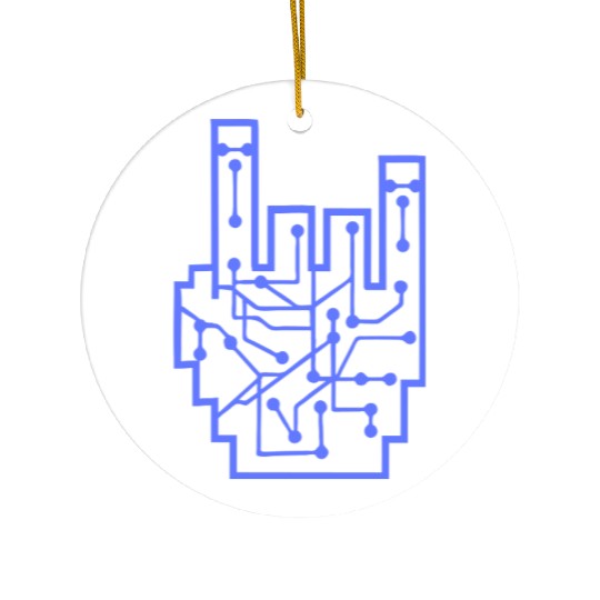Heavy metal nerd electronic circuits hand gesture Ceramic Ornaments