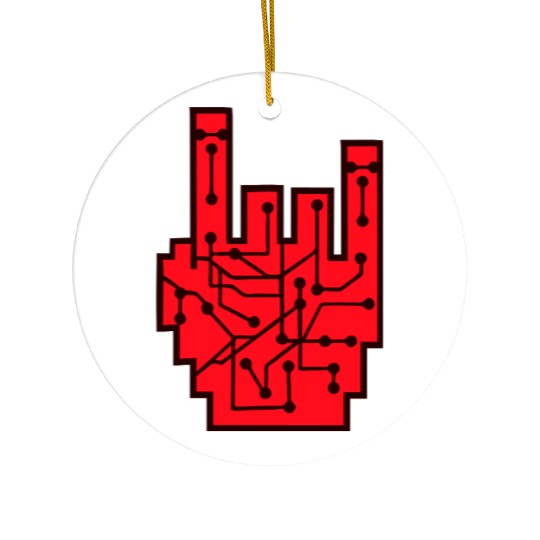 Heavy metal nerd electronic circuits hand gesture Ceramic Ornaments