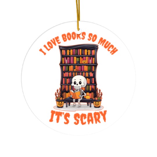 Halloween skeleton book lover reading adults Ceramic Ornaments