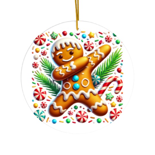 Dabbing Gingerbread Cookie Christmas Fun Ceramic Ornaments