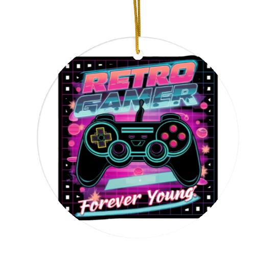 Retro Gamer Forever Young 01 sticker Ceramic Ornaments