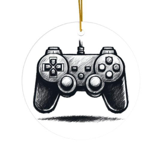 Gamer Controller Cartoon Charcoal Gaming Art Ceramic Ornaments