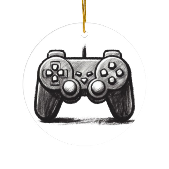Gamer Controller Cartoon Charcoal Gaming Art 3 Ceramic Ornaments
