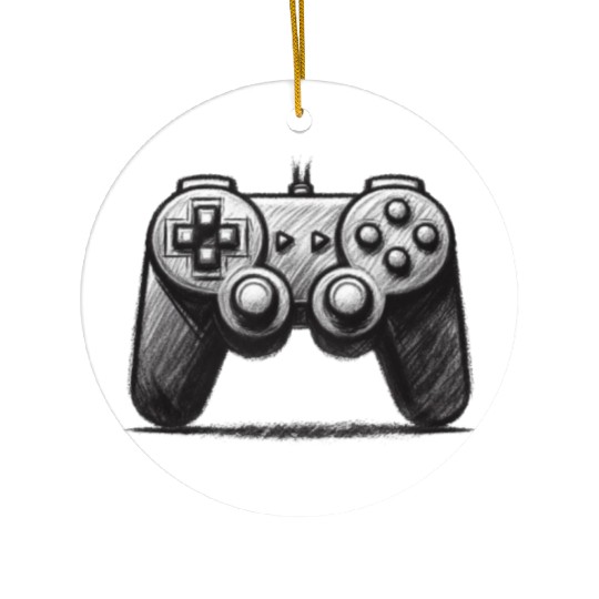Gamer Controller Cartoon Charcoal Gaming Art 4 Ceramic Ornaments
