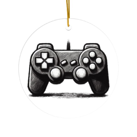 Gamer Controller Cartoon Charcoal Gaming Art 1 Ceramic Ornaments
