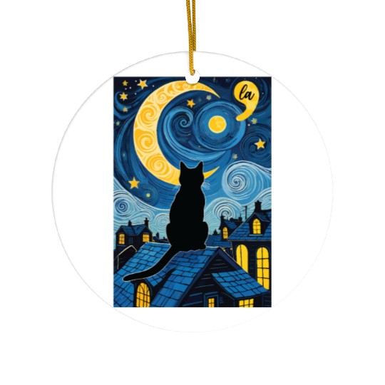 Halloween Starry Night Black Cat Comma La Harris Ceramic Ornaments