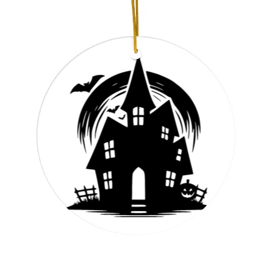 Bat Full Moon Haunted House Halloween Tattoo Ceramic Ornaments