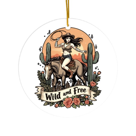 Wild And Free Pinup Cowgirl Ceramic Ornaments