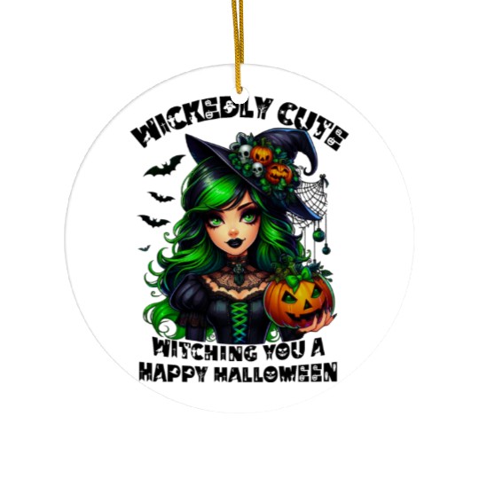 Halloween Wicked Cute Green Witch Ceramic Ornaments