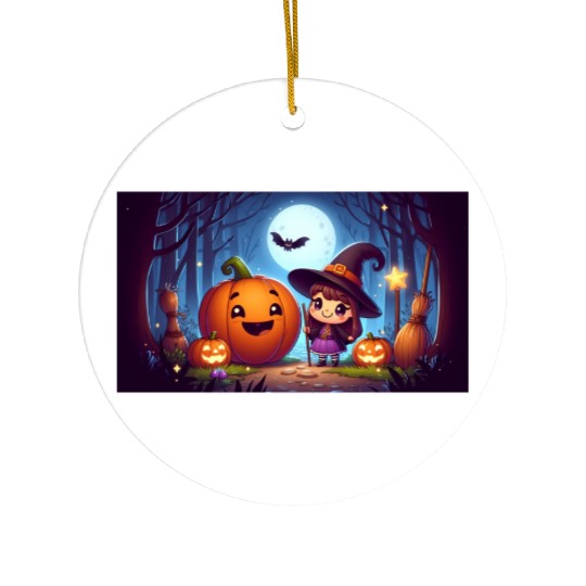 Halloween Witch and Jack-o'-Lantern Scene Ceramic Ornaments