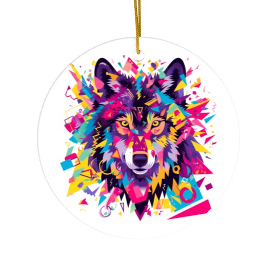 Majestic Pop Art Alpha Wolf - Vibrant Cool Ceramic Ornaments