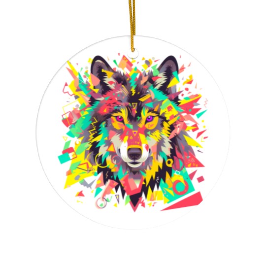 Majestic Pop Art Alpha Wolf - Vibrant Warm Ceramic Ornaments