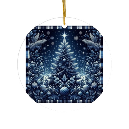 flannel blue and white christmas Ceramic Ornaments