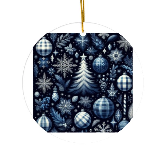 flannel blue and white christmas Ceramic Ornaments