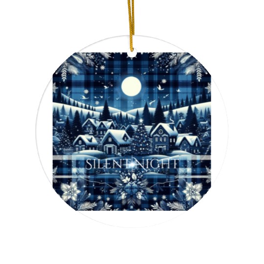 flannel silent night blue and white christmas Ceramic Ornaments