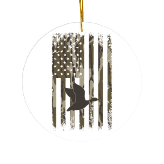 Bottomland Camo Duck Hunting American Flag USA Ceramic Ornaments
