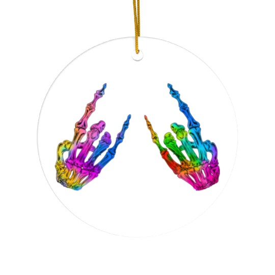 Rock On Rock Star Skeleton Hands LGBT Rainbow Ceramic Ornaments