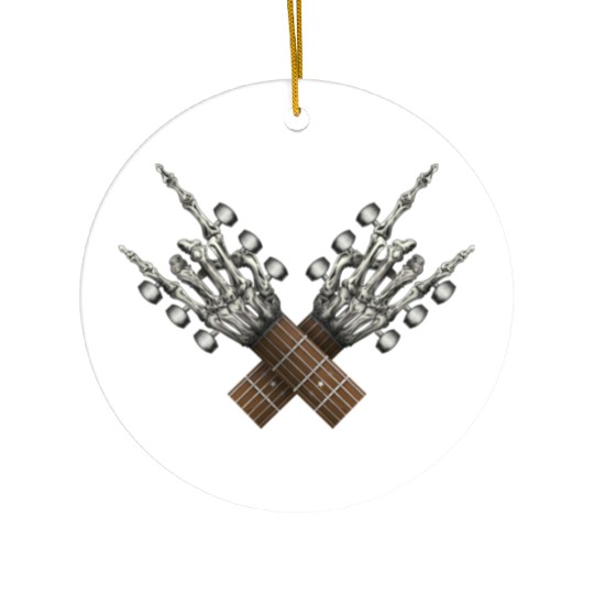 Rock On Guitar Rock & Roll Halloween Skeleton Hand Ceramic Ornaments