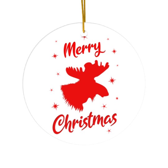 Festive Reindeer with Merry Christmas Text Ceramic Ornaments