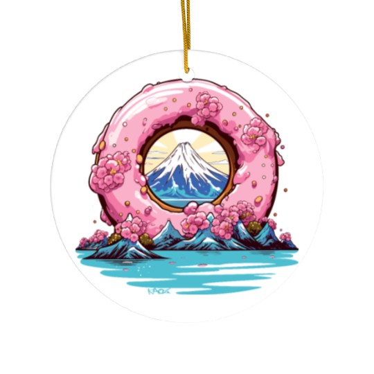 Japan Sakura Blossom Mount Fuji Donut Ceramic Ornaments