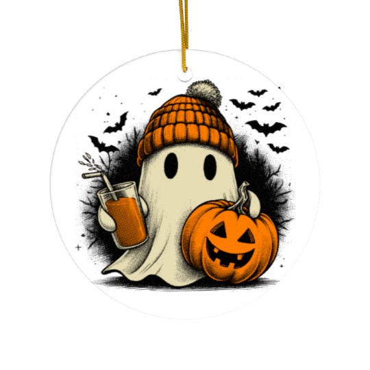 Hipster Ghost Trick or Treat Ceramic Ornaments