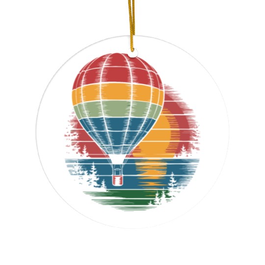 Hot Air Balloon Retro Sunset Adventure Ceramic Ornaments