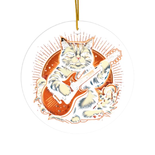 Cat Playing Guitar Rock Star Rock and Roll Ceramic Ornaments