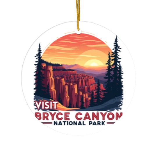 Bryce Canyon National Park Retro Illustraion V 01 Ceramic Ornaments