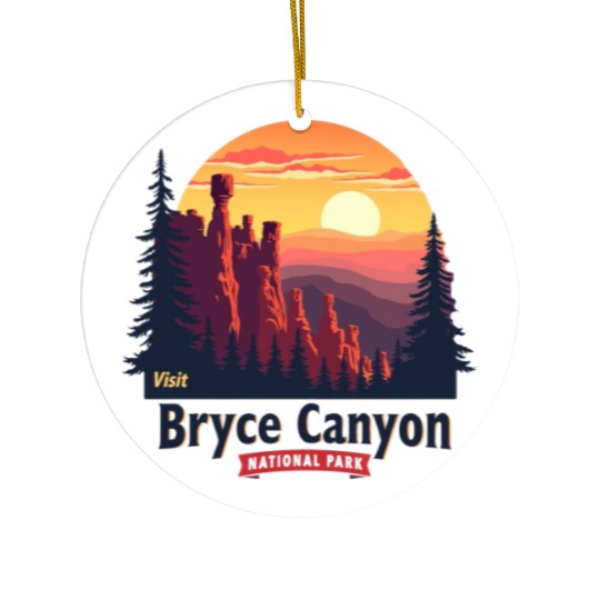 Bryce Canyon National Park Retro Illustraion V 02 Ceramic Ornaments