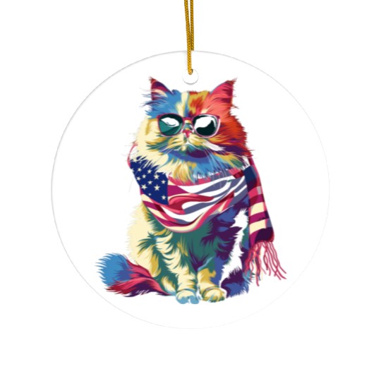 Persian Cat Patriotic US Flag Sunglasses Popart Ceramic Ornaments