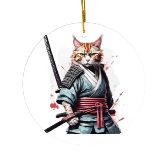 Fearless Samurai Cat Ceramic Ornaments