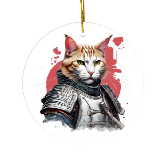 Samurai Cat in Armor Ceramic Ornaments