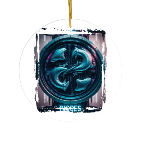 Zodiac sign Pisces in cyberpunk era Future Ceramic Ornaments