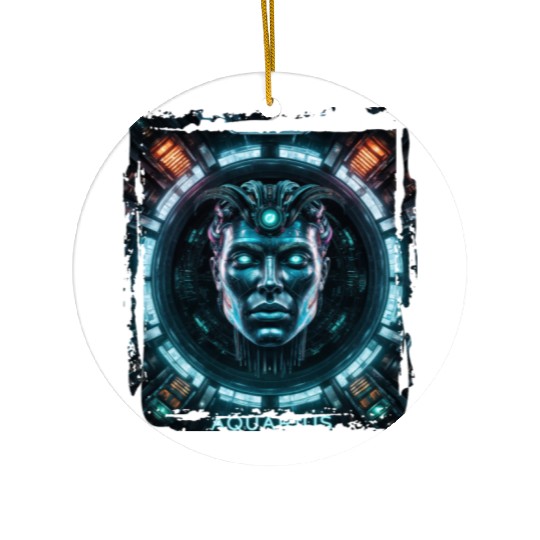 Zodiac sign Aquarius in cyberpunk era Future Ceramic Ornaments